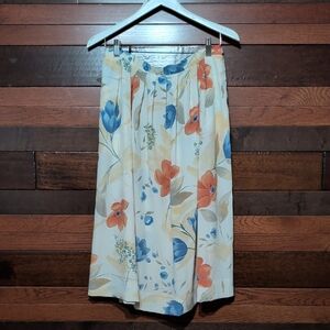 Alfred Dunner Cream Midi Skirt with Blue & Orange Floral Print